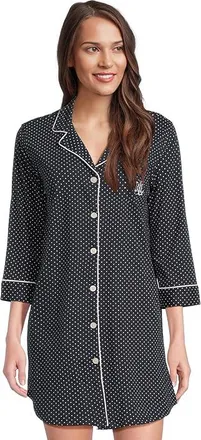Lauren Ralph Lauren Essentials Bingham Knits Sleep Shirt Womens Pajama Navy Polka Dot : SM, Cotton