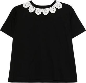 Parlor T-shirt con bordo in pizzo - Nero