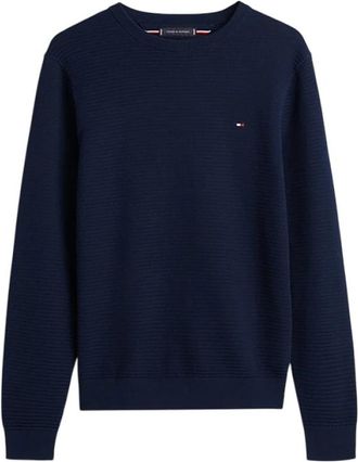 Tommy Hilfiger Trui met ronde hals van textuurgebreide stof - Heren - Ronde hals truien - Blauw - XL - Katoen - Truien & Vesten