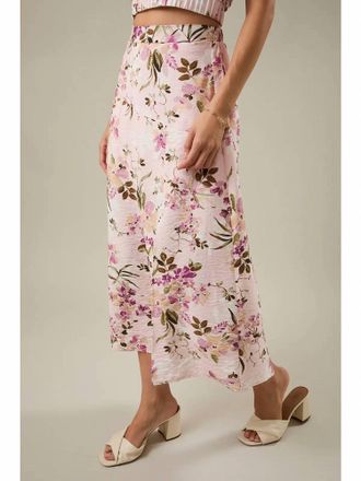 Gilli Aura Floral High Waist Midi Skirt In Pink