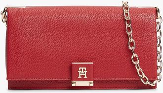 Tommy Hilfiger Womens Monogram Clasp Chain Strap Crossbody Bag - Autumn Red