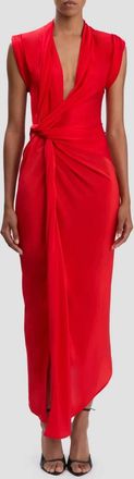 Victoria Beckham Twist Detail Cdc Dress In Red