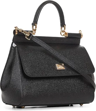 Dolce & Gabbana Womens Handbag Sicily Black Calf Leather Handbags Hand Bags