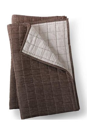 Lands End Essential Cotton Windowpane Reversible Bed Blanket in Dark Walnut Brown at Nordstrom, Size Twin
