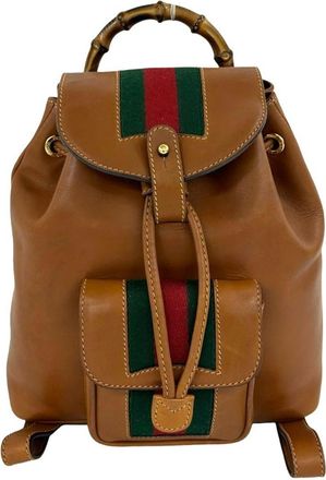 Gucci Brown Green Red Color Leather Backpack (Pre-Owned)