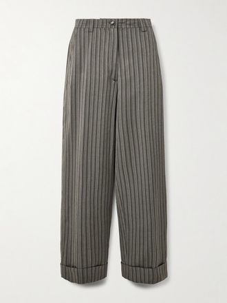 Dries Van Noten Pantaloni A Gamba Larga A Coste E Righe - Grigio