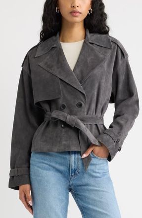 Open Edit Suede Trench Jacket in Grey Magnet at Nordstrom, Size Xx-Small