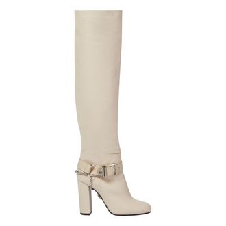 Philipp Plein Schoenen, Dames, Beige, 36 EU, Leer, Lederen Laarzen Hoge Hakken Hoge Ingeweven Zeshoek