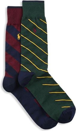 Polo Ralph Lauren Big & Tall Diagonal Stripe 2-pk Crew Socks in Green at Nordstrom, Size 13 Big
