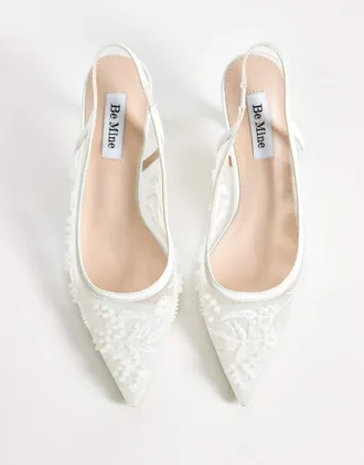 Be Mine Tania - Scarpe con tacco e cinturino posteriore color avorio con ricamo-Bianco