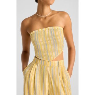 Vitamin A Joni Stripe Strapless Crop Top in Sunny Skies at Nordstrom, Size Small