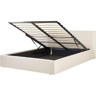 Beliani Cama Tapizada De Tela 140 X 200 Cm Con Almacenaje Y Cabecero Beige Orbey