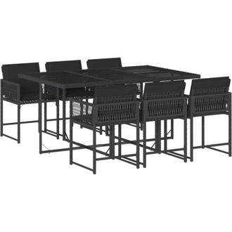 vidaXL Vidaxl - Set De Comedor De Jard&iacute;n 7 Pzas Y Cojines Rat&aacute;n Sint&eacute;tico Negro