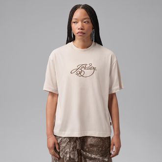 Nike Jordan Womens Jordan Girlfriend Fireside T-Shirt in White | IX6199-272