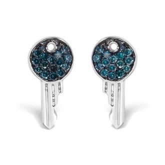House of Brilliance Sterling Silver 1/6 Cttw Blue Diamond Key Motif Stud Earrings at Nordstrom