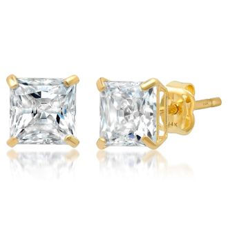 MAX + STONE 14k Yellow or White Gold Princess Cut Cubic Zirconia Stud Earrings 4MM to 7MM