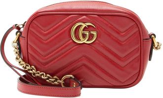 Gucci Red Matelasse Leather Gg Marmont Mini Camera Bag (Authentic Pre-Loved)