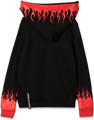 Vision Of Super Red Flame-Graphic Cotton Hoodie - Black