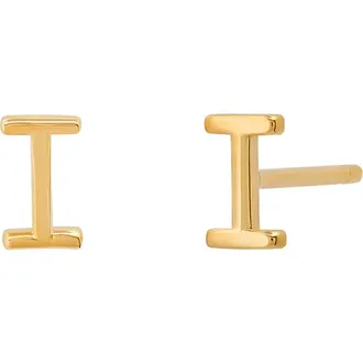 BYCHARI Initial Stud Earrings in 14K Yellow Gold-I at Nordstrom