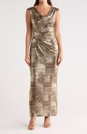 Connected Metallic Cowl Neck Sleeveless Gown in Brown at Nordstrom Rack, Size 16