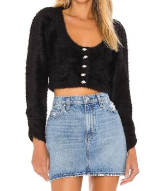 For Love & Lemons Anastasia Cropped Cardigan In Black