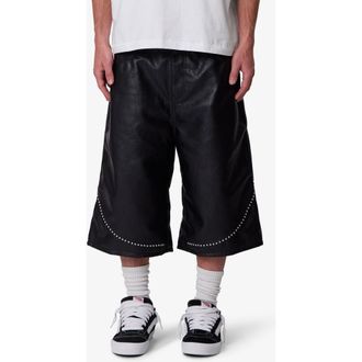 mnml Ultra Baggy Studded Faux Leather Shorts in Black at Nordstrom, Size 34