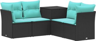 vidaXL Juego De Sof&aacute; 5 Uds. Negro Y Azul Rat&aacute;n Sint&eacute;tico Y Acero Vidaxl