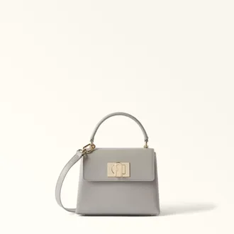 Furla 1927 Top Handle Mini Stone Gray Grey Textured Leather Woman