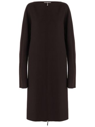 Carven Dark Brown Round Neck Front Zipper Wool Day Dress