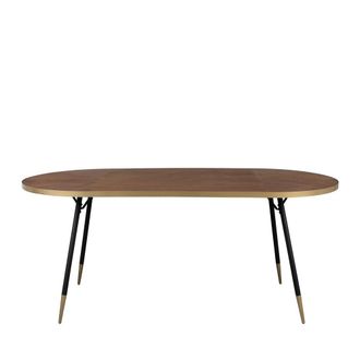 White Label Mesa de comedor ovalada de fresno con aro dorado