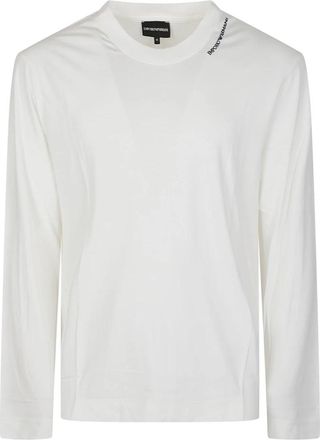 Emporio Armani Embroidered Logo Long Sleeve T-Shirt - Heren - Longsleeves - Wit - L - Katoen - Tops