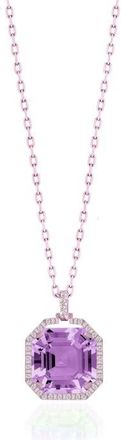 Goshwara Gossip Asscher Cut Stone & Pav&eacute; Diamond Pendant Necklace in Lavender at Nordstrom, Size 16
