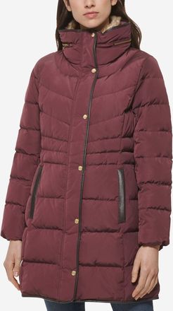 Cole Haan Womens Hidden-Hood Puffer Coat - Red Size Medium