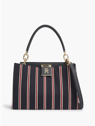 Tommy Hilfiger Womens Varsity Stripe Medium Satchel Bag - Space Blue