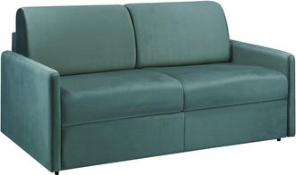 Vente-Unique Sof&aacute;-cama de 3 plazas con apertura expr&eacute;s de terciopelo CALIFE - Verde menta - Cama de 140 cm - Colch&oacute;n de 14 cm