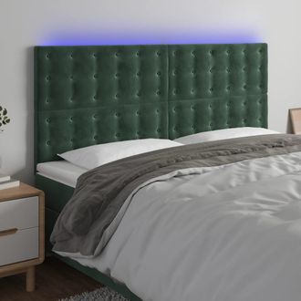 vidaXL Vidaxl - Cabecero Con Luces Led Terciopelo Verde Oscuro 160x5x118/128 Cm