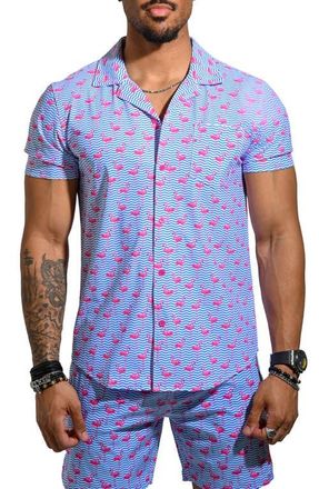 Maceoo Beachflamingo Blue Cotton Camp Shirt at Nordstrom, Size X-Large