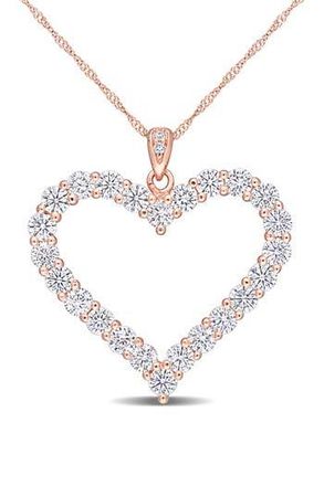Delmar Rose Gold Plated Sterling Silver Created Moissanite 2 2/5ctw Heart Pendant in White at Nordstrom Rack