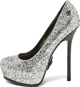 Philipp Plein Pumps met slangen-effect en glitters - Zilver