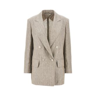 Max Mara Chevron linen double-breasted jacket Woman 44