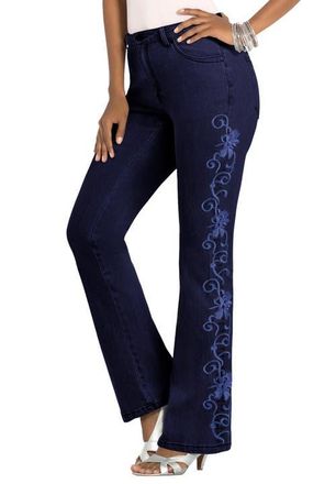 Roaman's Plus Size Whitney Jean with Invisible Stretch in Dark Blue Swirl Embroidery at Nordstrom, Size 34