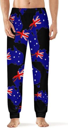 Generic Australia Flag Map Mens Pyjama Bottoms Soft Lounge Pants with Pockets Lightweight Sleepwear for Home Beach L