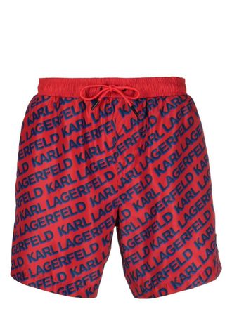 Karl Lagerfeld Diagonal logo-print swim shorts - Red