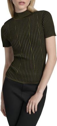 DKNY Mock Neck Knit Top in Dark Olive/Black at Nordstrom Rack, Size Small