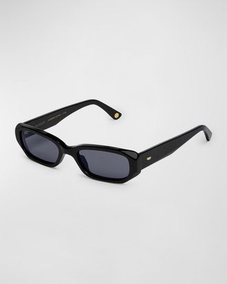 KIMEZE Ore Black Acetate Rectangle Sunglasses