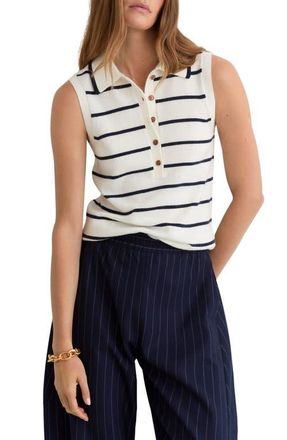 Reiss Sarah Wool & Cashmere Sleeveless Polo Sweater in Ivory/Navy at Nordstrom, Size X-Small