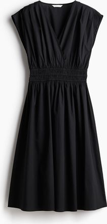 H&M Baumwollkleid mit gesmokter Taille - Schwarz