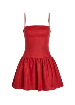 Faithfull The Brand Uma Linen Mini Dress - Red - S (UK8-10 / S)
