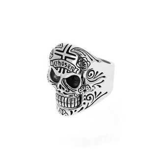King Baby Studio Skull Ring with Chosen Cross Detail - 20th Anniversary Edition in Silver at Nordstrom, Size 11