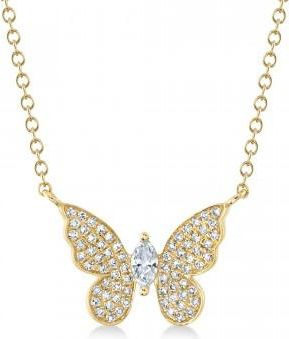 Allurez Diamond Marquise Butterfly Pendant Necklace 14k Yellow Gold (0.23ct)